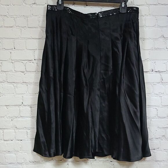 Carmen Marco Valvo Silk Black Sequined Full Midi Pleated Luxe Skirt Designer Vtg - Picture 9 of 12